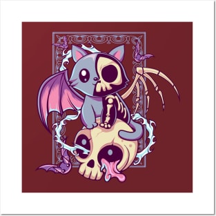 Skull Cat Kawaii Gothic Posters and Art